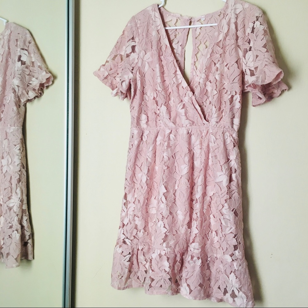 SHEIN light pink floral lace v neck dress